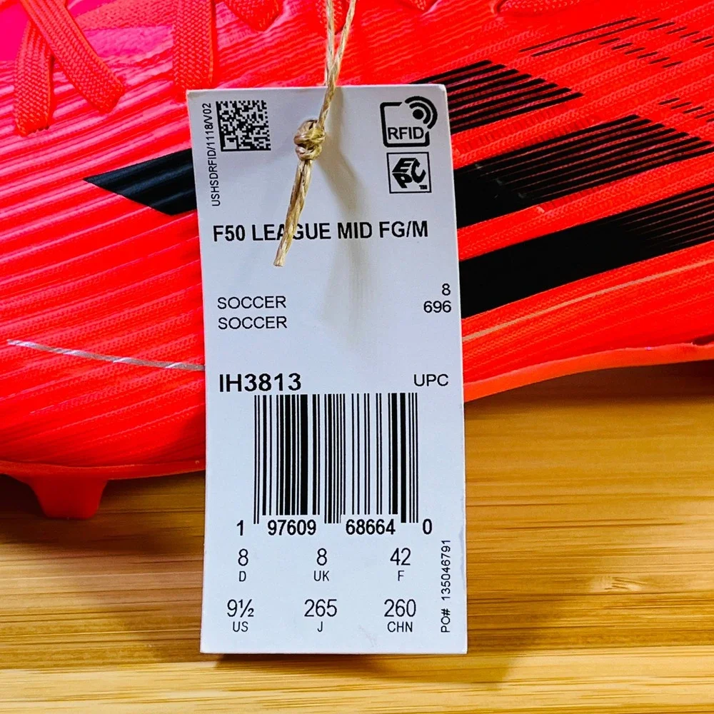 Adidas F50 League Mid FG Soccer Cleats Womens Bright Orange Black Size 9.5 - Picture 9 of 10